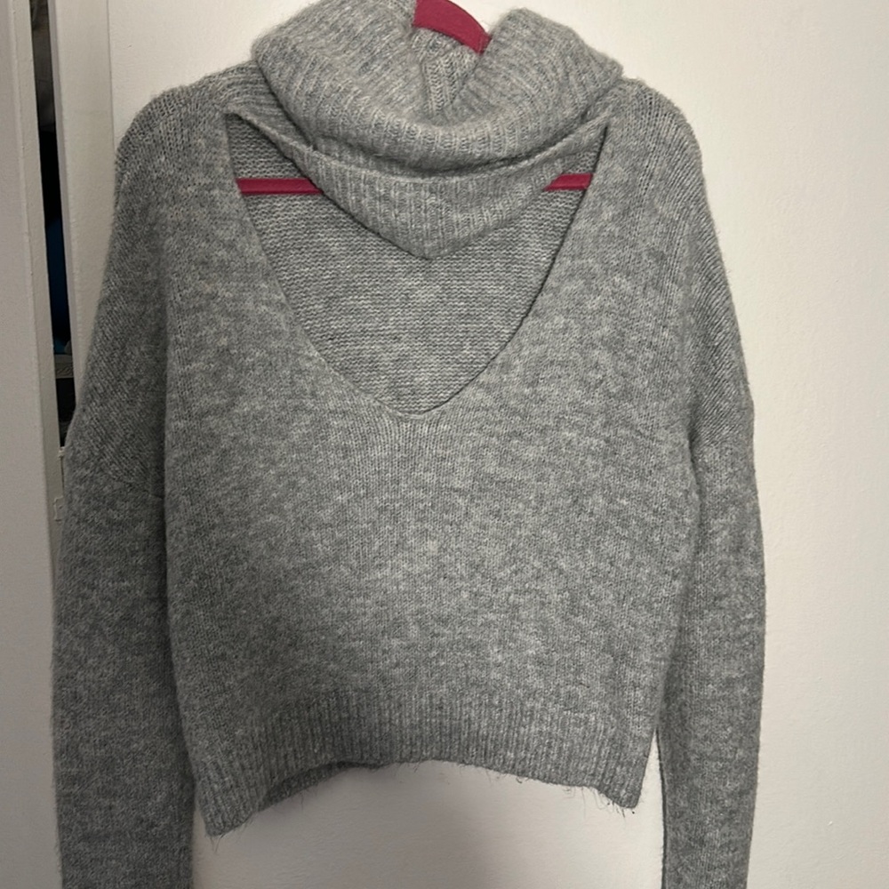 Gray Turtleneck Sweater With Open Back - image 1